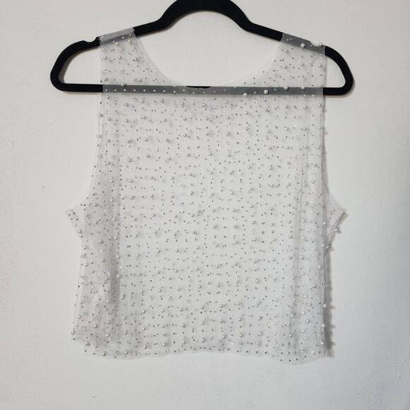Sheer Pearl Rhinestone Tank Crop Top White - Picture 6 of 7